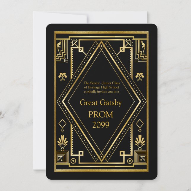 Invitación Baile de fin de curso Mayor-Menor, gran Gatsby, (Anverso)