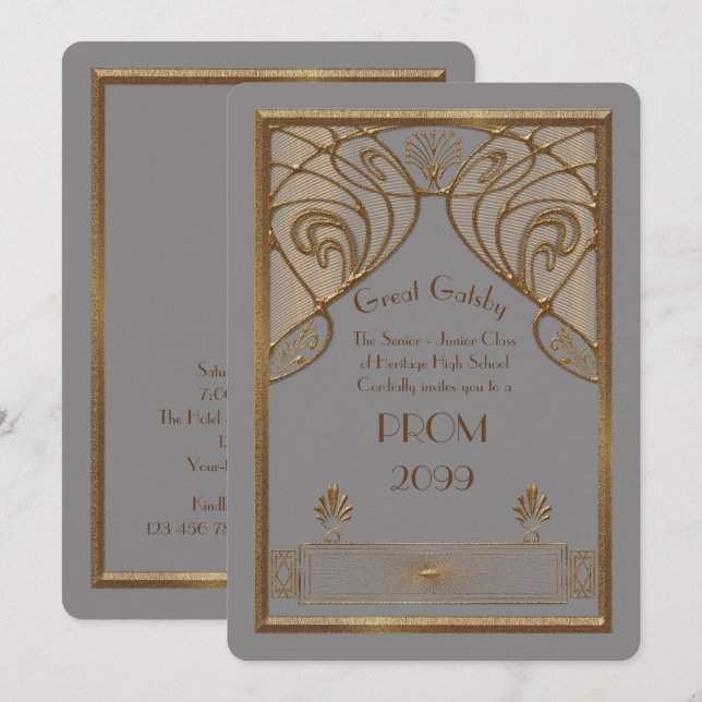Invitación Baile de fin de curso Mayor-Menor, gran Gatsby, (Anverso / Reverso)