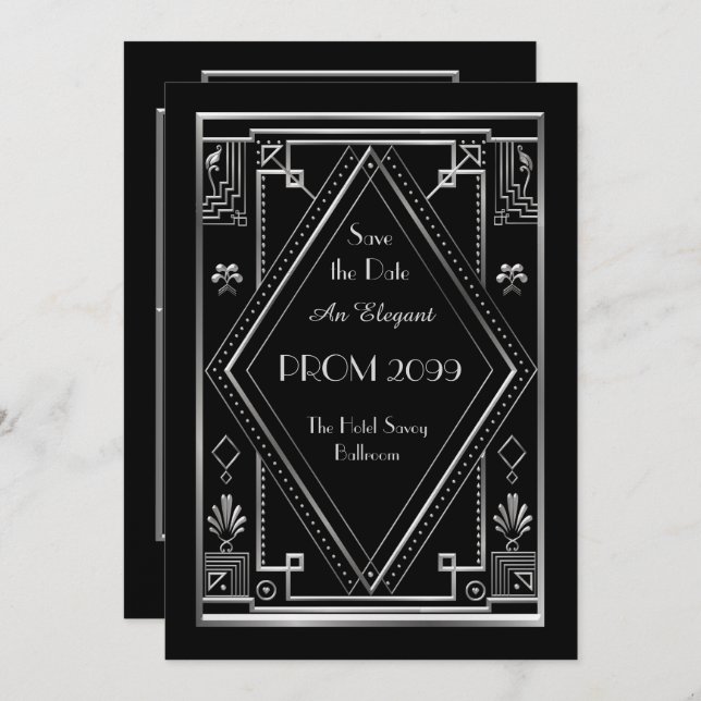 Invitación Baile de fin de curso Mayor-Menor, negro, de (Anverso / Reverso)