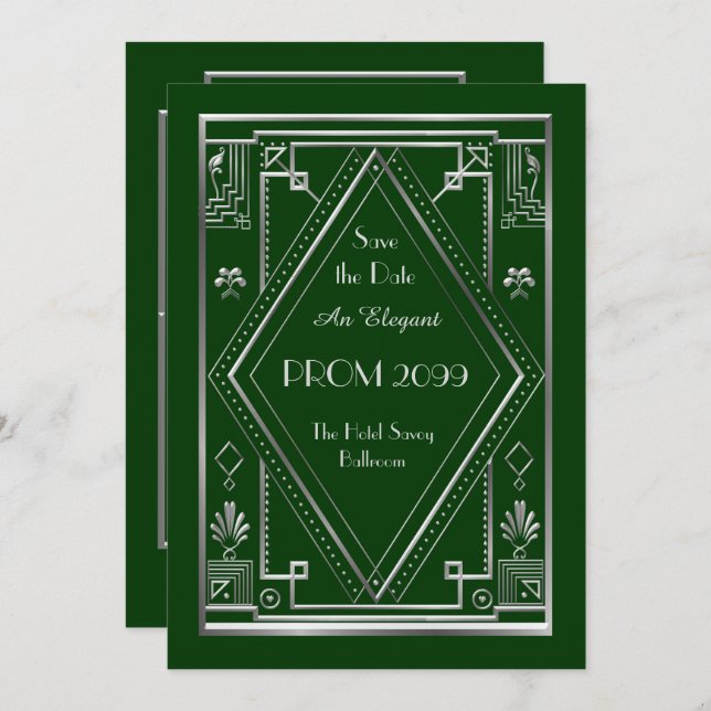 Invitación Baile de fin de curso Mayor-Menor, verde, de (Anverso / Reverso)