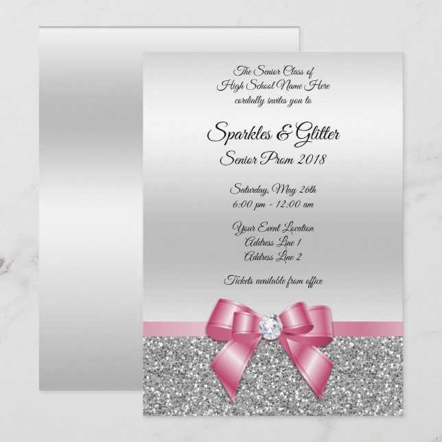 Invitación Baile de fin de curso rosado con clase elegante (Anverso / Reverso)