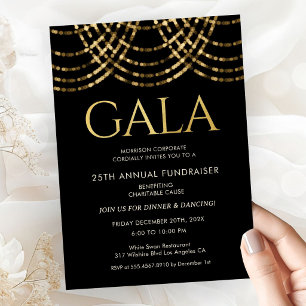 Invitación Baile de Gala Corporativo Negro Dorado Formal Eleg