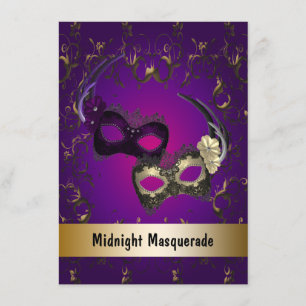Invitación Baile de Gala de Máscara de Oro Púrpura