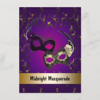 Invitación Baile de Gala de Máscara de Oro Púrpura