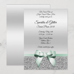 Invitación Baile de Gala Elegante con Lazo de Menta y Brillo