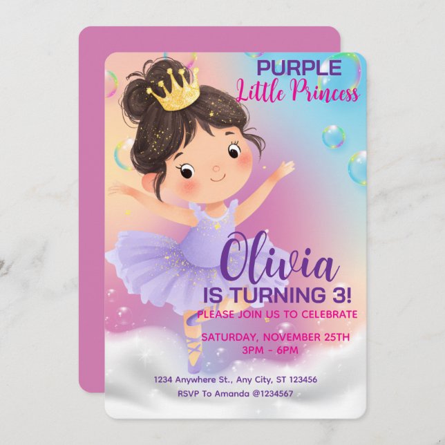 Invitación Baile de la pequeña princesa púrpura  (Anverso / Reverso)