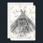 Invitación Baile de mariposa vestido negro y dorado dulce 16<br><div class="desc">Personalizar para cualquier evento</div>