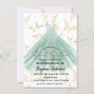 Invitación Baile de Mariposa Vestido Verde Fiesta de Dulces 1