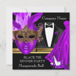 Invitación Baile de Máscara Fielesta de Corbata Negra Púrpura