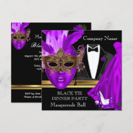 Invitación Baile de Máscara Fielesta de Corbata Negra Púrpura