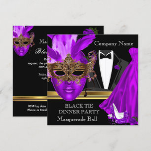 Invitación Baile de Máscara Fielesta de Corbata Negra Púrpura