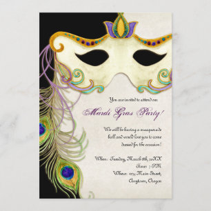 Invitación Baile de Máscaras de Disfraz de Pavo Real - Fiesta