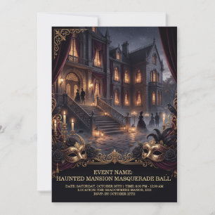 Invitación Baile de Máscaras de Mansión Embrujada de Hallowee