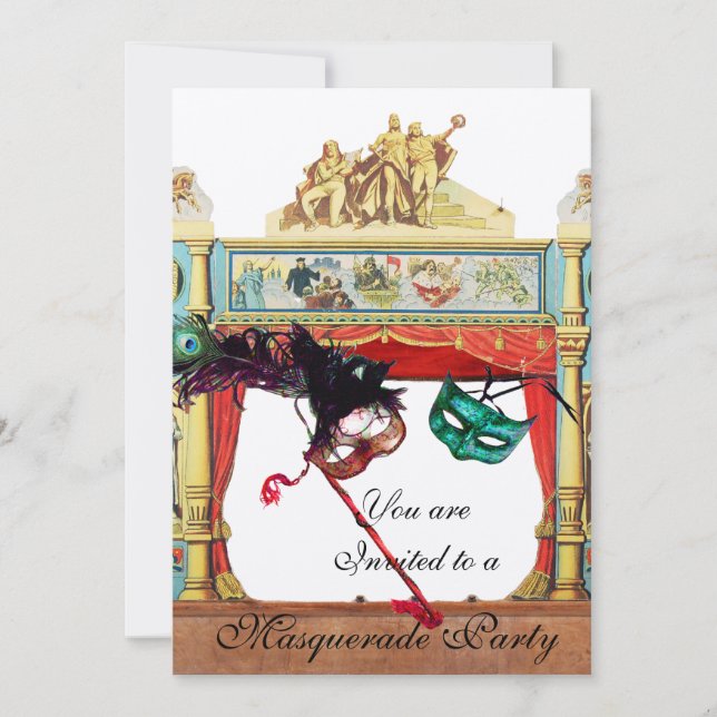 INVITACIÓN BAILE DE MÁSCARAS DE MARDI GRAS ESCENARIO DE TEATR (Anverso)