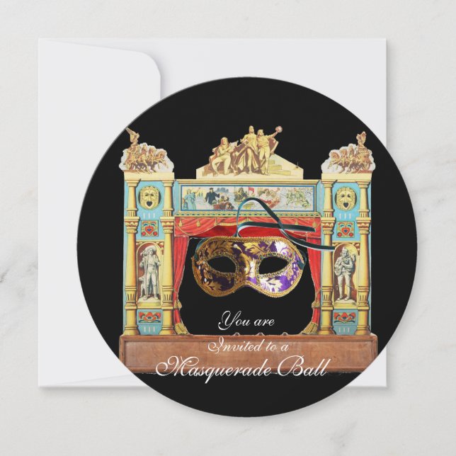 INVITACIÓN BAILE DE MÁSCARAS DE MARDI GRAS MÁSCARAS ESCENARIO (Anverso)