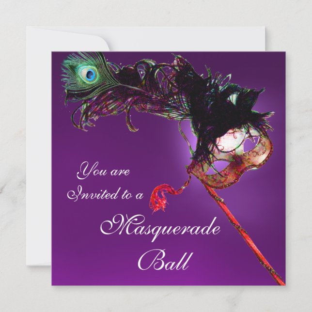 Invitación BAILE DE MÁSCARAS DE MARDI GRAS morado rosa fucsia (Anverso)