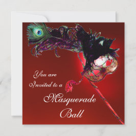 Invitación BAILE DE MÁSCARAS DE MARDI GRAS rojo negro blanco 