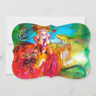 Invitación BAILE DE MÁSCARAS DE MIRANDOLINA amarillo marrón r