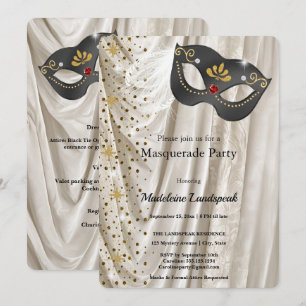 Invitación Baile de Máscaras Elegante Máscara de Carbón Seda 