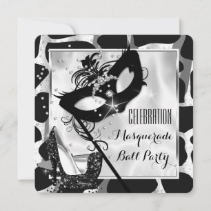 Invitación Baile de Máscaras Salvaje Blanco y Negro