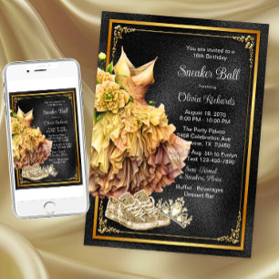 Invitación Baile de Zapatillas de Oro Negro