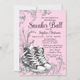 Invitación Baile de zapatillas de plata rosadas 