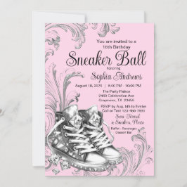Invitación Baile de zapatillas de plata rosadas 