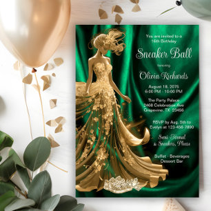 Invitación Baile de Zapatillas Elegante Verde Esmeralda y Oro