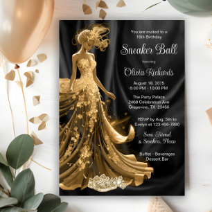 Invitación Baile de Zapatillas Elegantes de Oro Negro