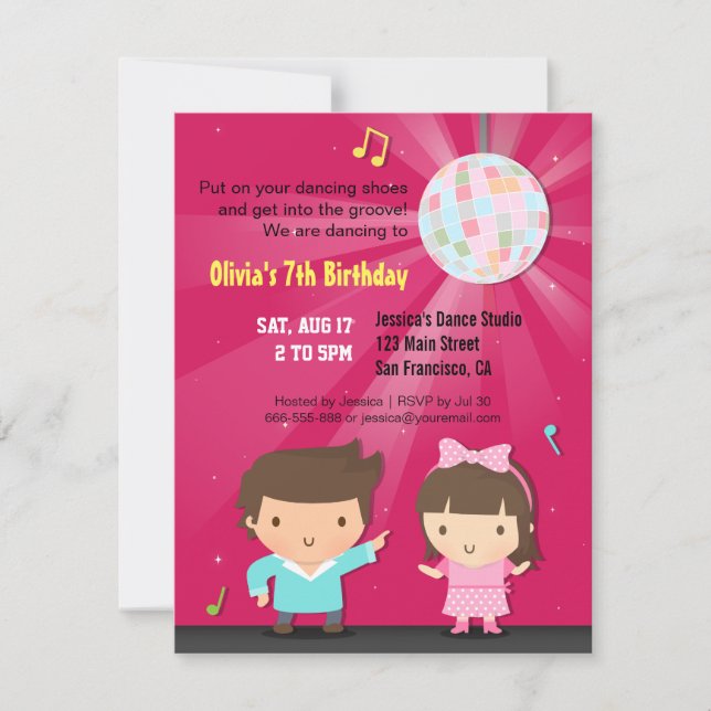 Invitación Baile Groove Bola Disco de Cumpleaños para Niños (Anverso)