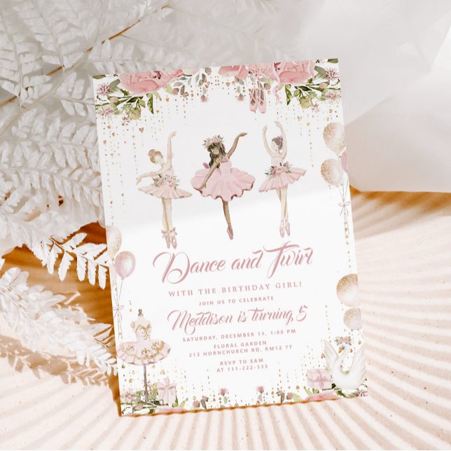 Invitación Baile y bailarina de ramos rosa rubor cumpleaños (Subido por el creador)