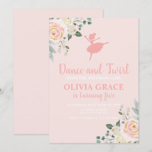Invitación Baile y gira floral rosa Ballet Cumpleaños