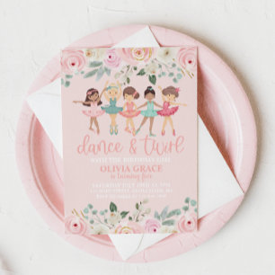 Invitación Baile y Giro Floral Cumpleaños de Ballet