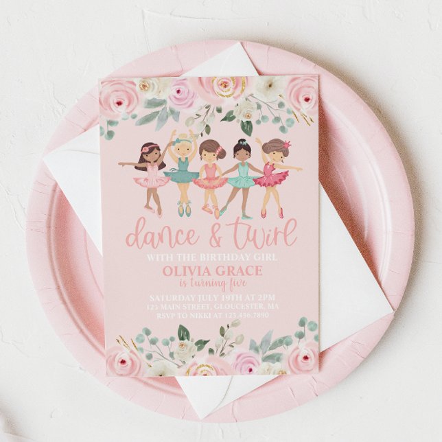 Invitación Baile y Giro Floral Cumpleaños de Ballet (Subido por el creador)