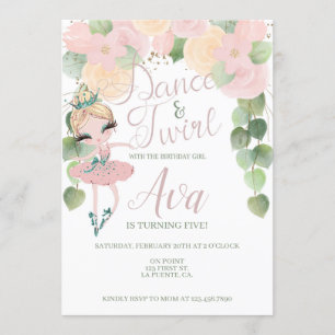 INVITACIÓN BAILE Y TUMBONA  CUMPLEAÑOS DE BALERINA  FLORAL