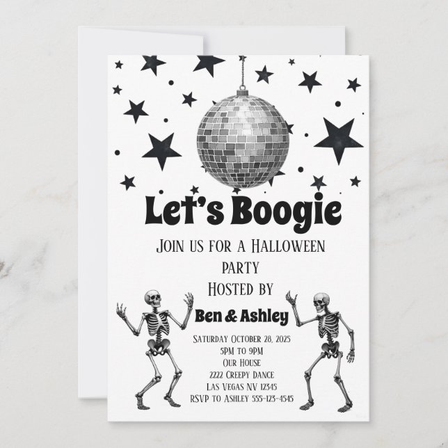Invitación Bailemos Baile Disco Bola de Halloween (Anverso)