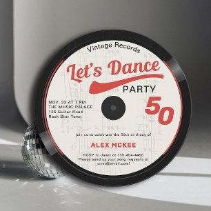 Invitación Bailemos con Vintage Groovy Record 50 cumpleaños