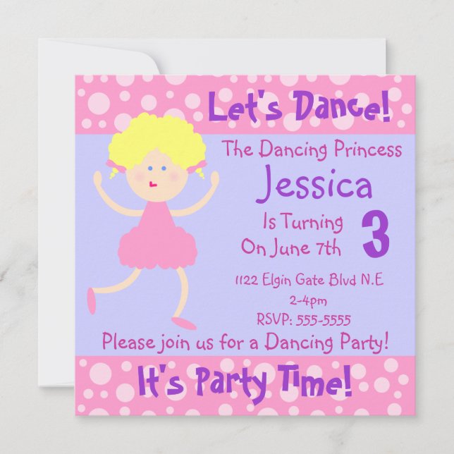 Invitación Bailemos ~ Es hora de Fiesta~Niños Fiesta de cumpl (Anverso)