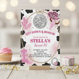 Invitación Baja y Boogie Disco Vaquera Cumpleaños Dulces 16