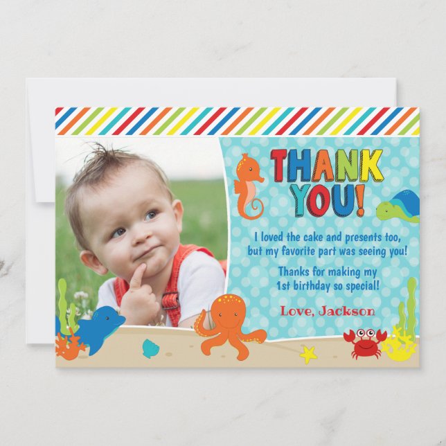 Invitación Bajo cumpleaños del mar gracias cardar con la foto (Anverso)