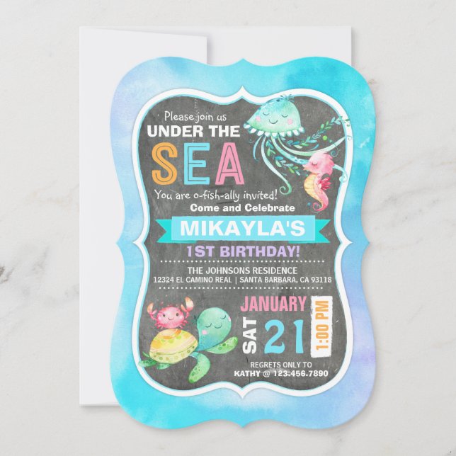 Invitación Bajo cumpleaños del Seahorse del pulpo de la (Anverso)