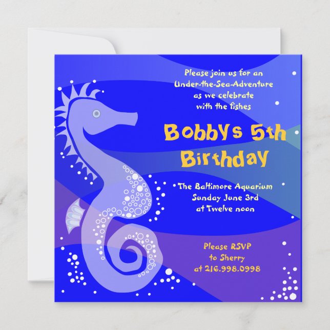 Invitación Bajo el Acuario del Mar Niño Feliz Cumpleaños Fies (Anverso)