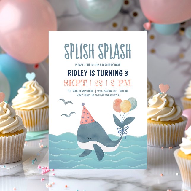 Invitación Bajo el agua del mar Bash de cumpleaños de ballena (Subido por el creador)