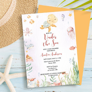 Invitación Bajo el agua del mar naranja y Baby Shower rosa