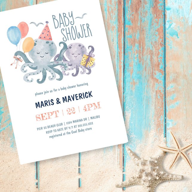 Invitación Bajo el agua del mar Octopus Baby Shower (Subido por el creador)