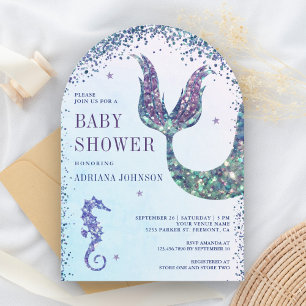 Invitación Bajo el arco de la sirena marina morada Baby Showe