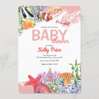 Invitación Bajo el Baby Shower Rosa del Mar