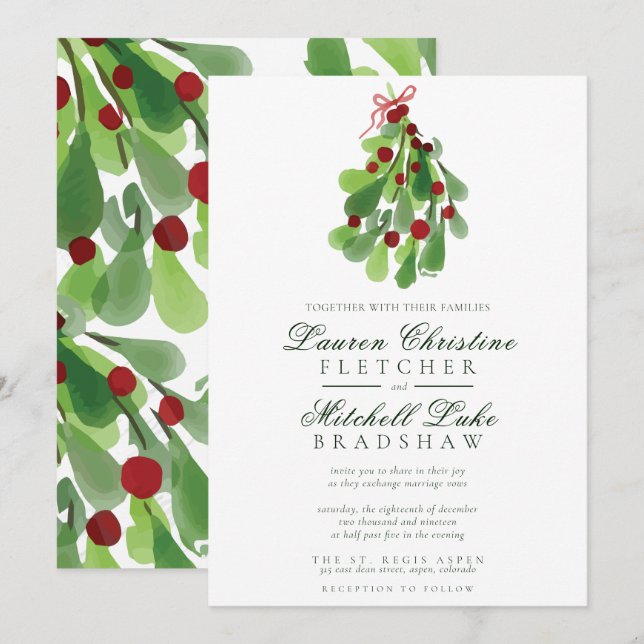 Invitación Bajo el Boda de Navidades Mistletoe (Anverso / Reverso)
