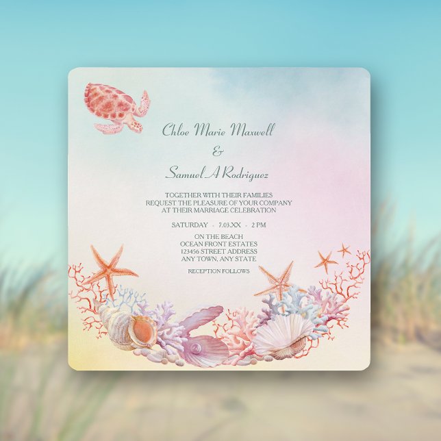 Invitación Bajo el Boda del Pastel suave del mar (Subido por el creador)