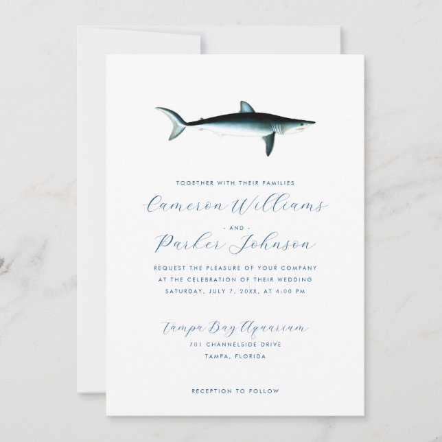 Invitación Bajo el Boda QR todo en uno del Acuario de Tiburon (Anverso)